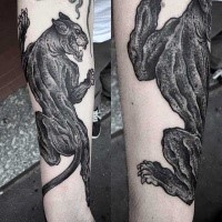 Engraving style black ink forearm tattoo of black panther