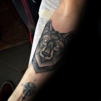 Engraving style black ink forearm tattoo of wolf head