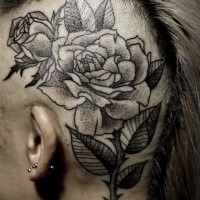 Engraving style black ink head tattoo of nice roses