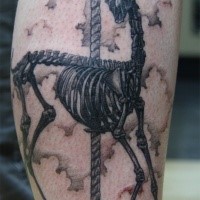 Engraving style black ink leg tattoo of deers skeleton