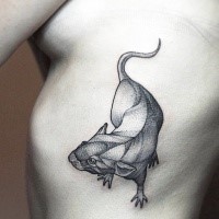 Engraving style black ink side tattoo of big mouse