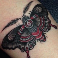 Engraving style colored butterfly tattoo