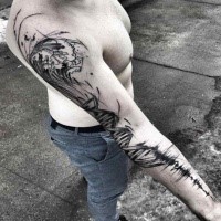 Enorme Blackwork Style Sleeve Tattoo mit DNA von Inez Janiak