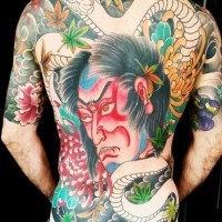 Enormous old school Asian style colored tattoo on whole body