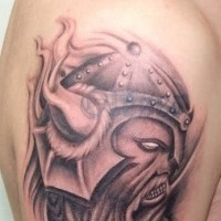 Evil viking tattoo on half sleeve