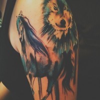 Excellent wolf watercolor tattoo on arm for women