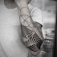 Fabulous black ink half sleeve tattoo of various hypnotic figures