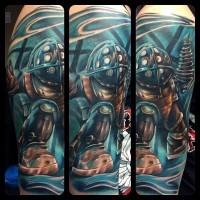 Famous cartoon themed colored shoulder tattoo of funny robot