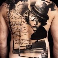 fantastico arte stilizzato dipinto nero e bianco donna con cervi i scrittura tatuaggio pieno di schiena