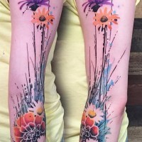 fantastico dipinto grande bellissimo mazzo di fiori tatuaggio avambraccio