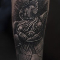 Fantastic painted big forearm tattoo of Justice statue