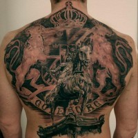 Fantastic painted gorgeous England native tattoo on whole back