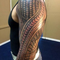 Fantastic painted very detailed Polynesian ornaments tattoo on sleeve