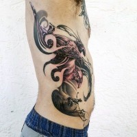 Fantastic painted very realistic colored eagle tattoo on side