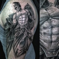 Fantastic very detailed colored antic warrior tattoo on shoulder area