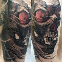 Fantasy style colored arm tattoo of incredible looking skull
