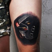 Fantasy style colored thigh tattoo of robot head