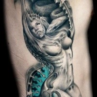 Fantasy style detailed side tattoo of sexy woman with snake