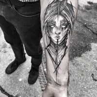 Fantasy style painted by Inez Janiak forearm tattoo of fantasy woman