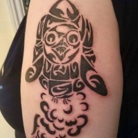 Flying stylized ink penguin tattoo