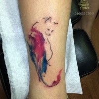 For girls style colored ankle tattoo of half colored cat