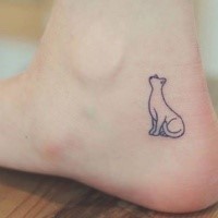 For girls typical black ink ankle tattoo of cute cat