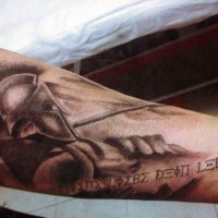 Forearm tattoo  of antic Spartan warrior