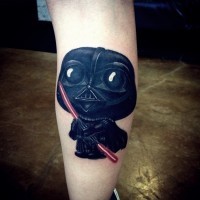 Funny cartoon like colorful leg tattoo of Darth Vader