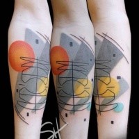 Funny colored illustrative style forearm tattoo