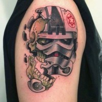 Funny designed colored Storm trooper zombie tattoo on shoulder