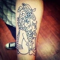 Funny looking cartoon style forearm tattoo of antic mystic painting