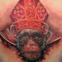 Funny looking colored tattoo of monkey pope