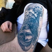 Funny looking shoulder tattoo of various roller coasters