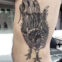 Funny painted black and white little cock tattoo on side