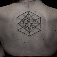 Geometric style black ink various ornaments tattoo on back