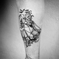 Geometrical style black ink arm tattoo of lion head statue