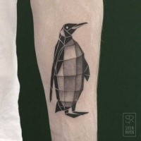 Geometrical style colored arm forearm tattoo of cute penguin