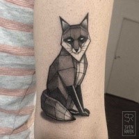 Geometrical style colored arm tattoo of small fox
