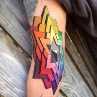 Geometrical style colored arm tattoo of big star