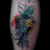 Geometrischer Stil farbiges Bein Tattoo