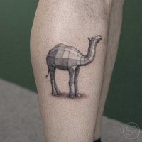 Geometrical style colored leg tattoo of typical camel