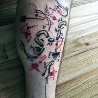 Geometrical style colored leg tattoo of corrupted snake with join or die lettering