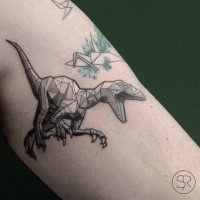 Geometrical style small arm tattoo of dinosaur