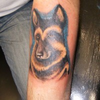 German shepherd dog tattoo on forearm