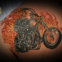 Ghost rider in flames tattoo on back
