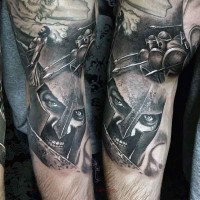 Glorious Spartan warriors themed detailed tattoo on half sleeve