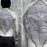 meraviglioso 3d inchiostro nero montagna tatuaggio pieno di schiena