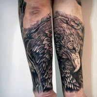 Tatuaje en el antebrazo, águila excelente negra blanca