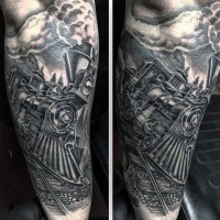 Gorgeous black and white western train tattoo on arm