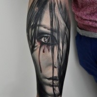 Gorgeous painted and colored forearm tattoo of woman face